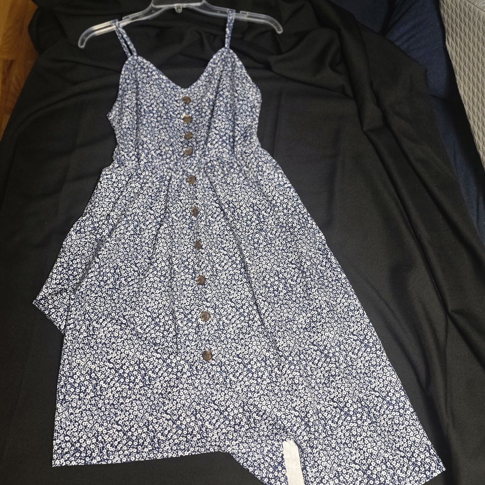 Floral Button-Front Blue Sundress